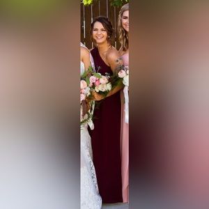 Amsale one-shoulder maroon chiffon bridesmaid dress
